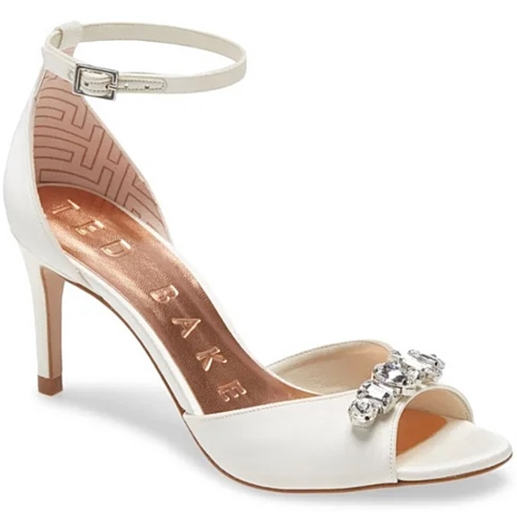 Ted Baker Gleamy Crystal Embellished White Satin Sandals Open Toe Evening Shoes - Picture 3 of 10